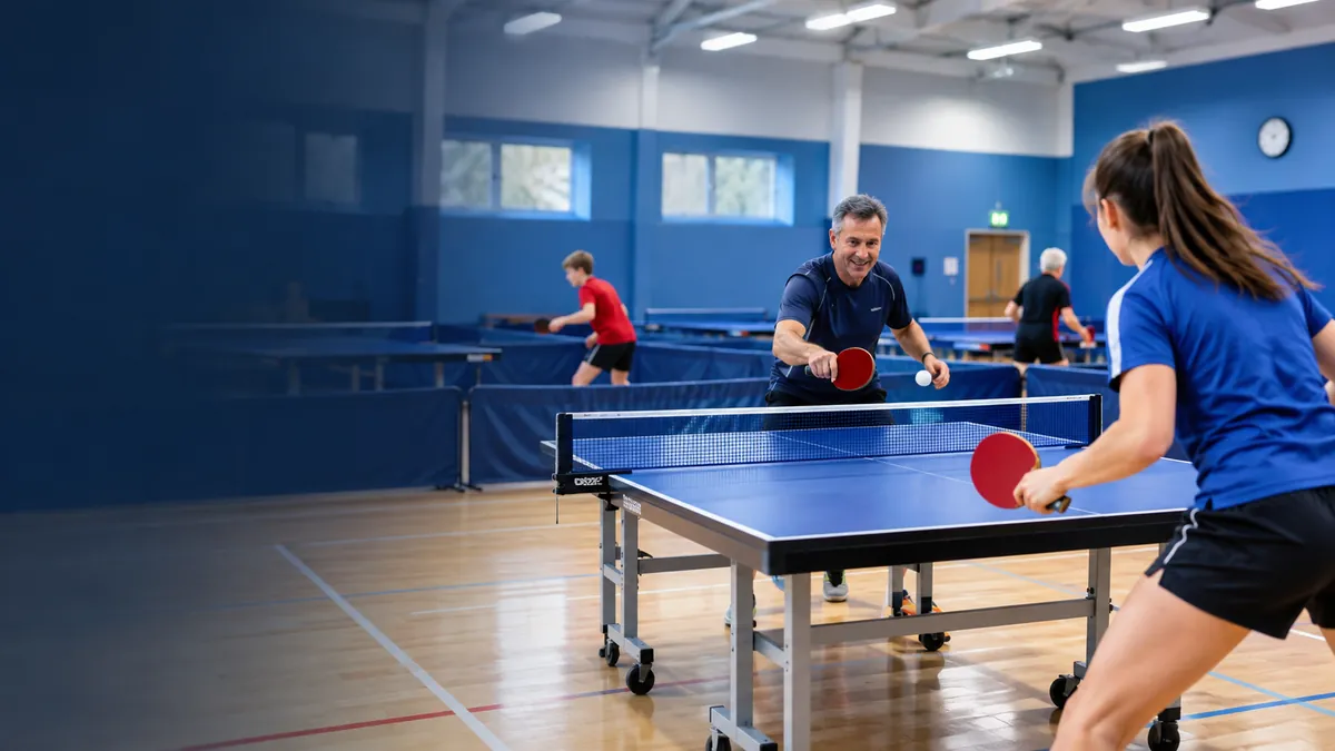 Players at three tables during a club session in a Basildon sports hall